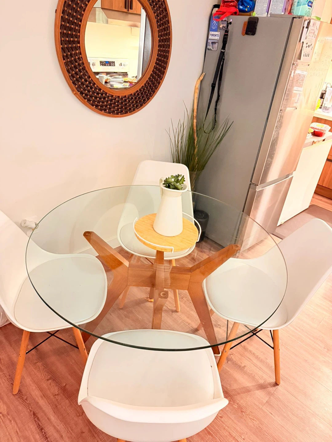 Glass Top Dining Table with 4 White Chairs - photo 2