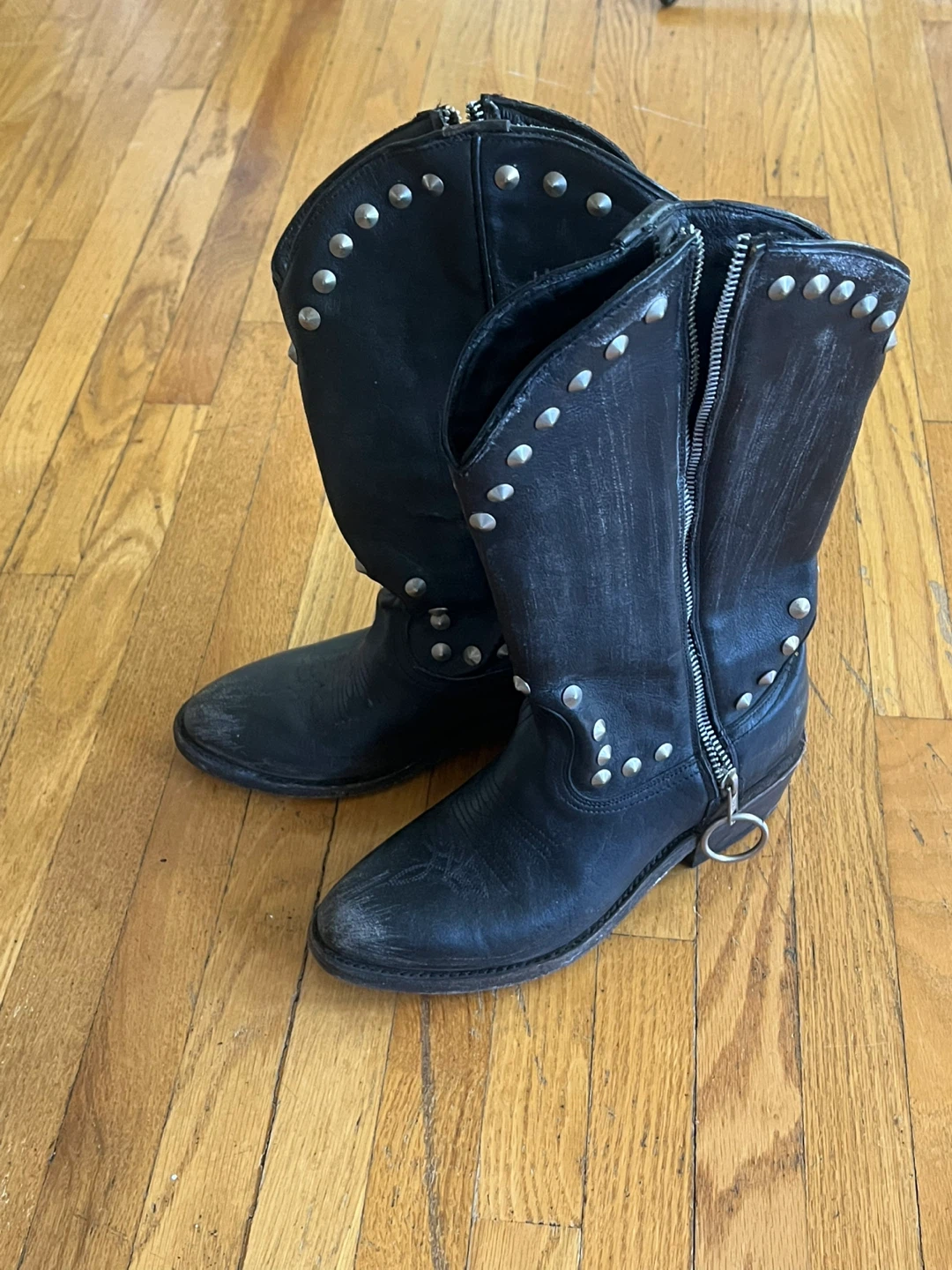 Black Studded Leather Cowboy Boots - photo 3