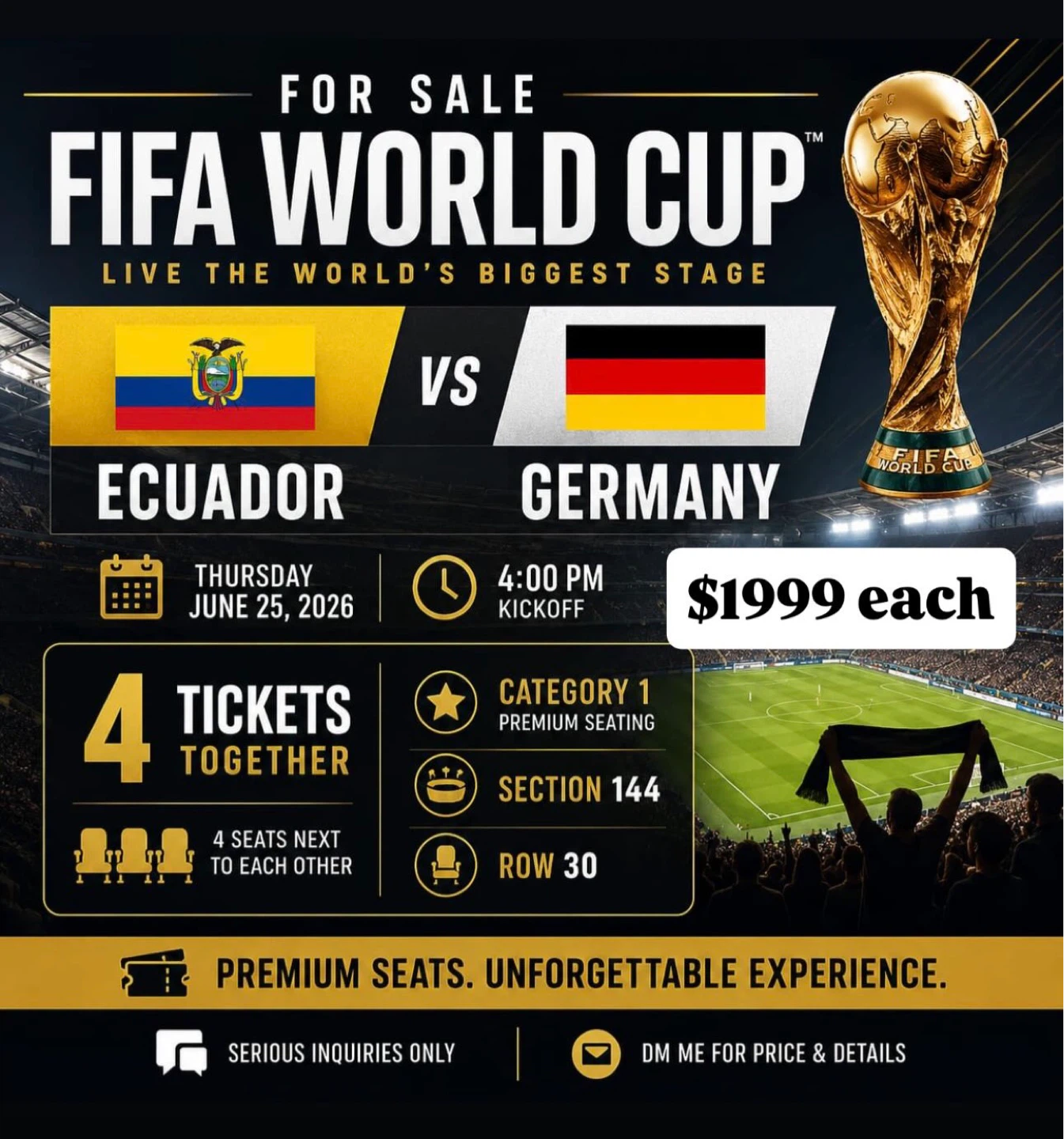 FIFA World Cup Tickets: Ecuador vs Germany - June 25, 2026