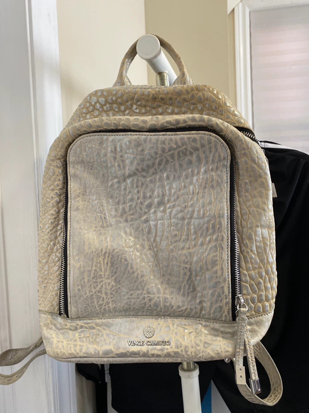 Vince Camuto Genuine Leather Backpack Silver