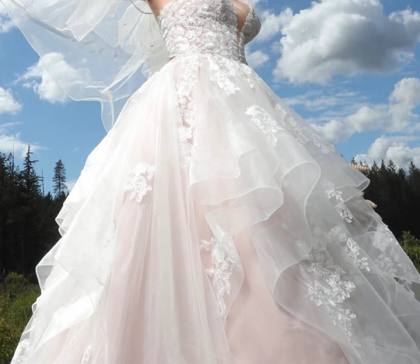 White Wedding Dress with Lace and Ruffles