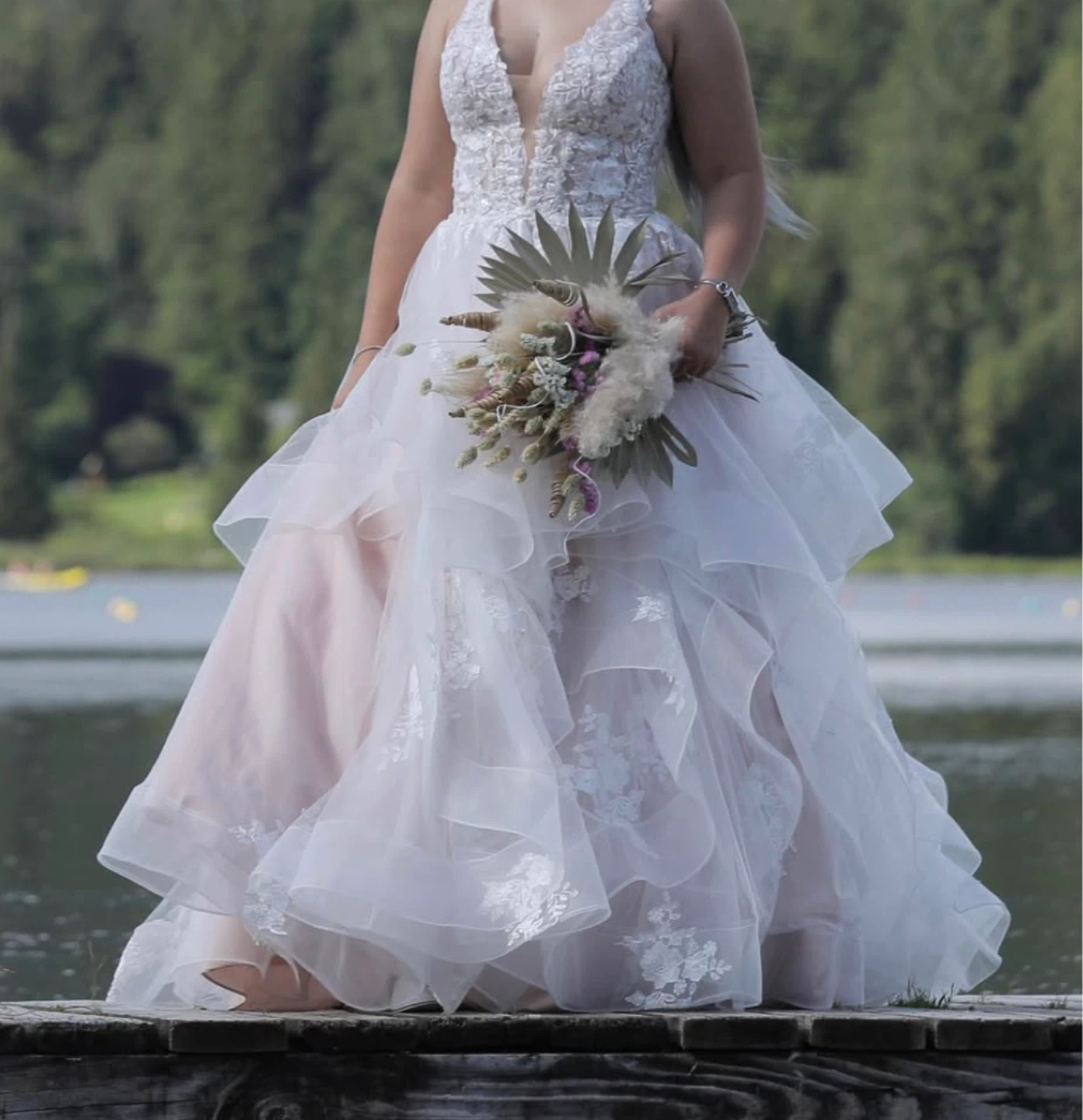 White Wedding Dress with Lace and Ruffles - photo 2