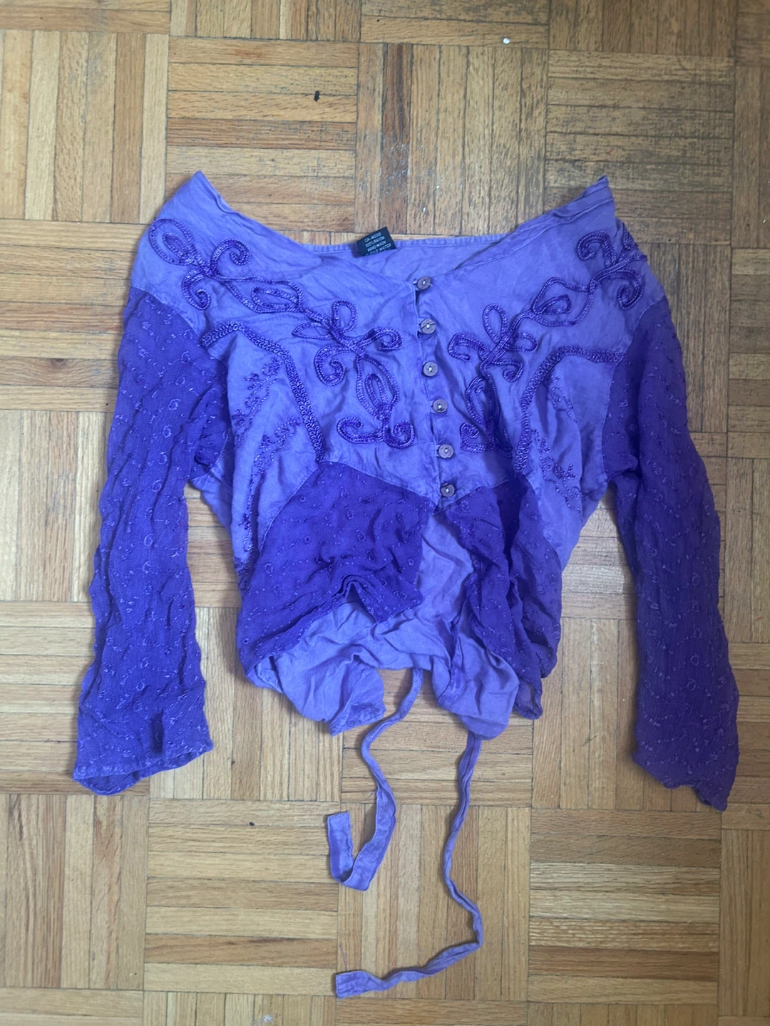 Purple Patchwork Embroidered Long Sleeve Top