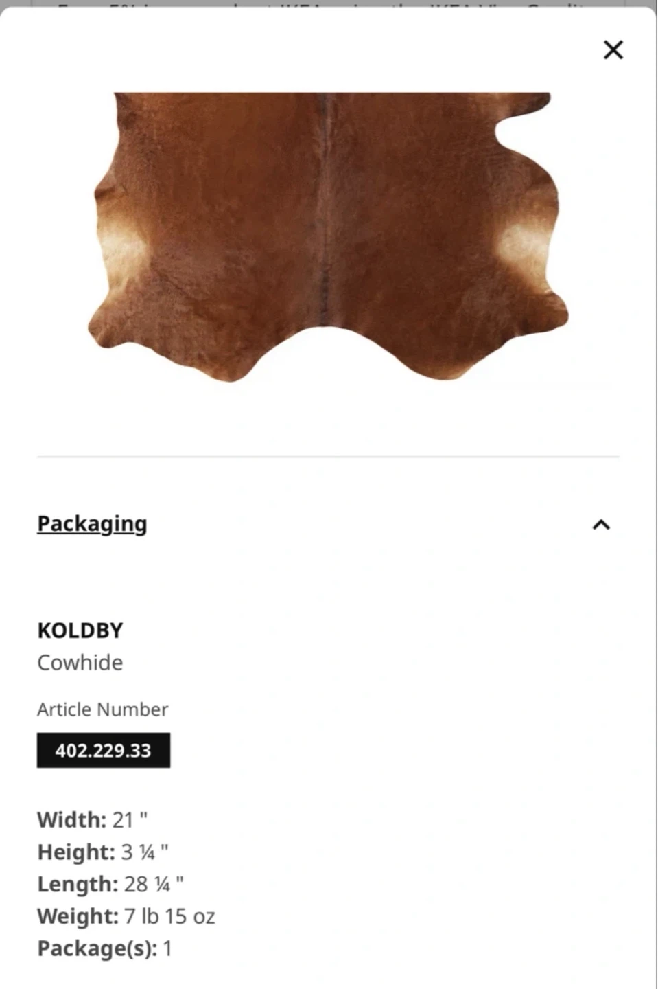 IKEA KOLDLBY Cowhide Rug - Brown
