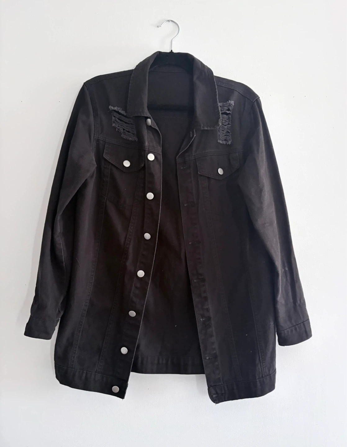 Black Distressed Denim Jacket !
