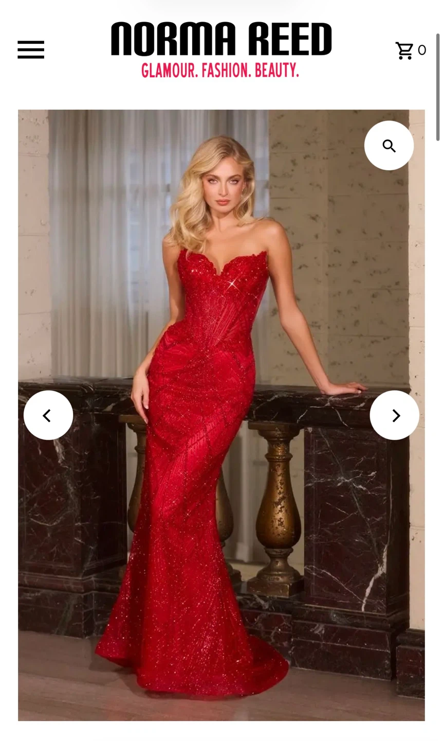 Norma Reed Red Sequin Strapless Gown
