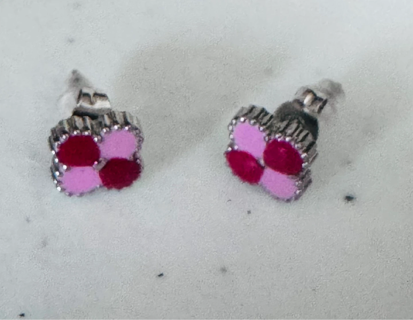 ⚽️NEW! UNIQUE Pink and Red Clover Earrings, Enameled!