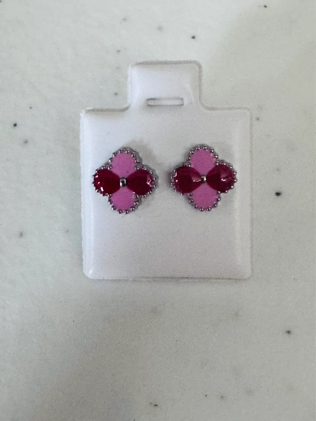 ⚽️NEW! UNIQUE Pink and Red Clover Earrings, Enameled! - photo 3