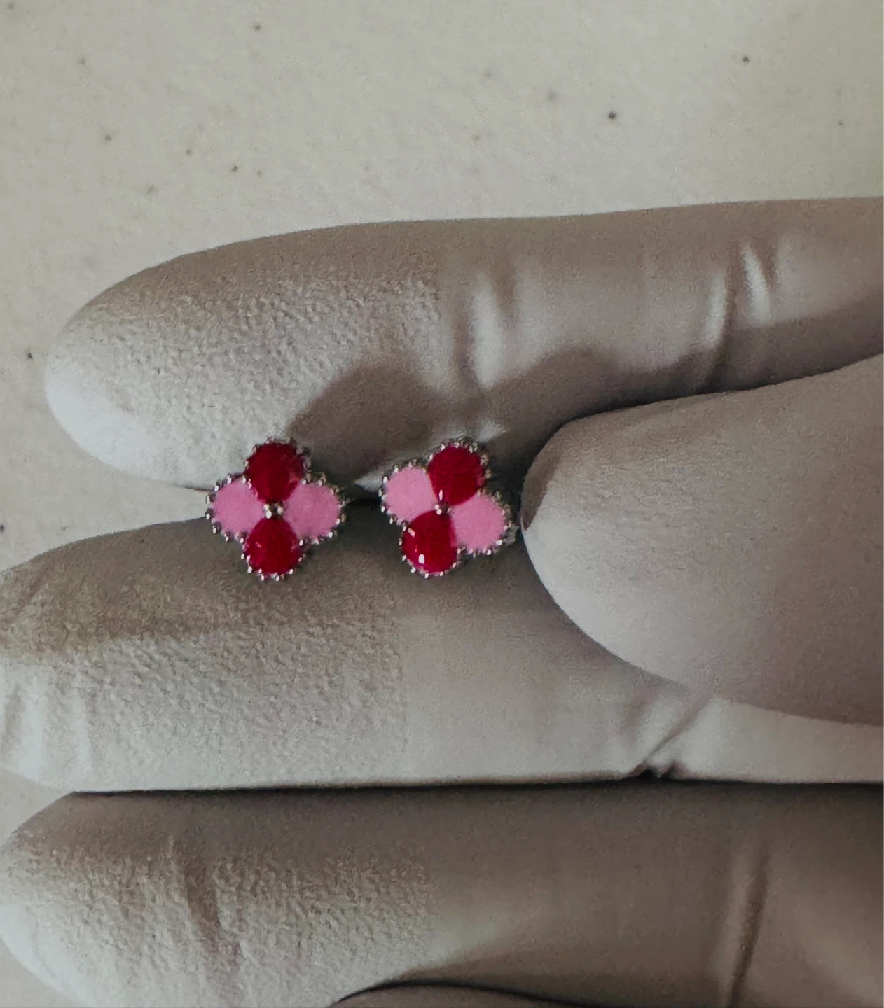 ⚽️NEW! UNIQUE Pink and Red Clover Earrings, Enameled! - photo 2