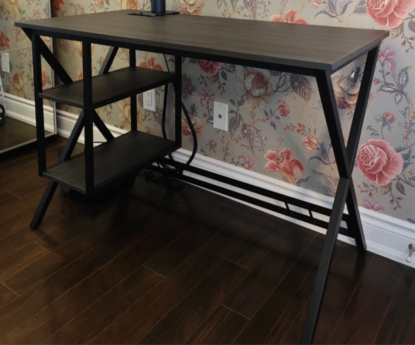 Dark Wood Computer Desk with power outlet and USB port