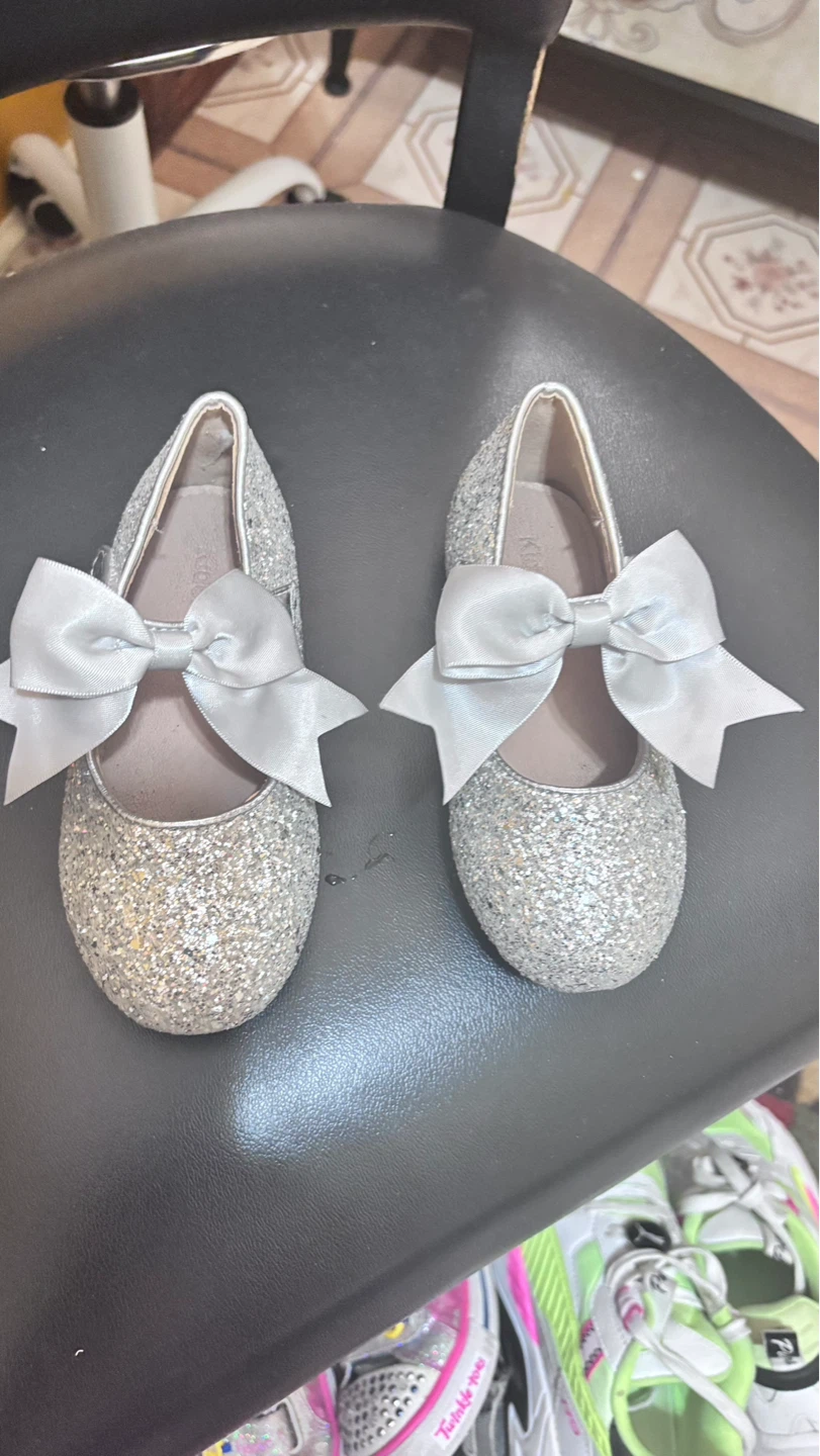 Silver Glitter Mary Jane Shoes with Bows
