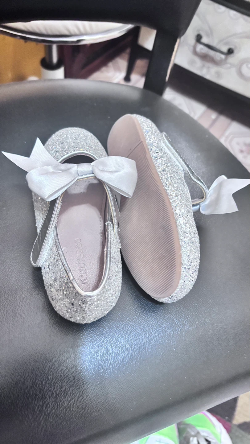 Silver Glitter Mary Jane Shoes with Bows - photo 2