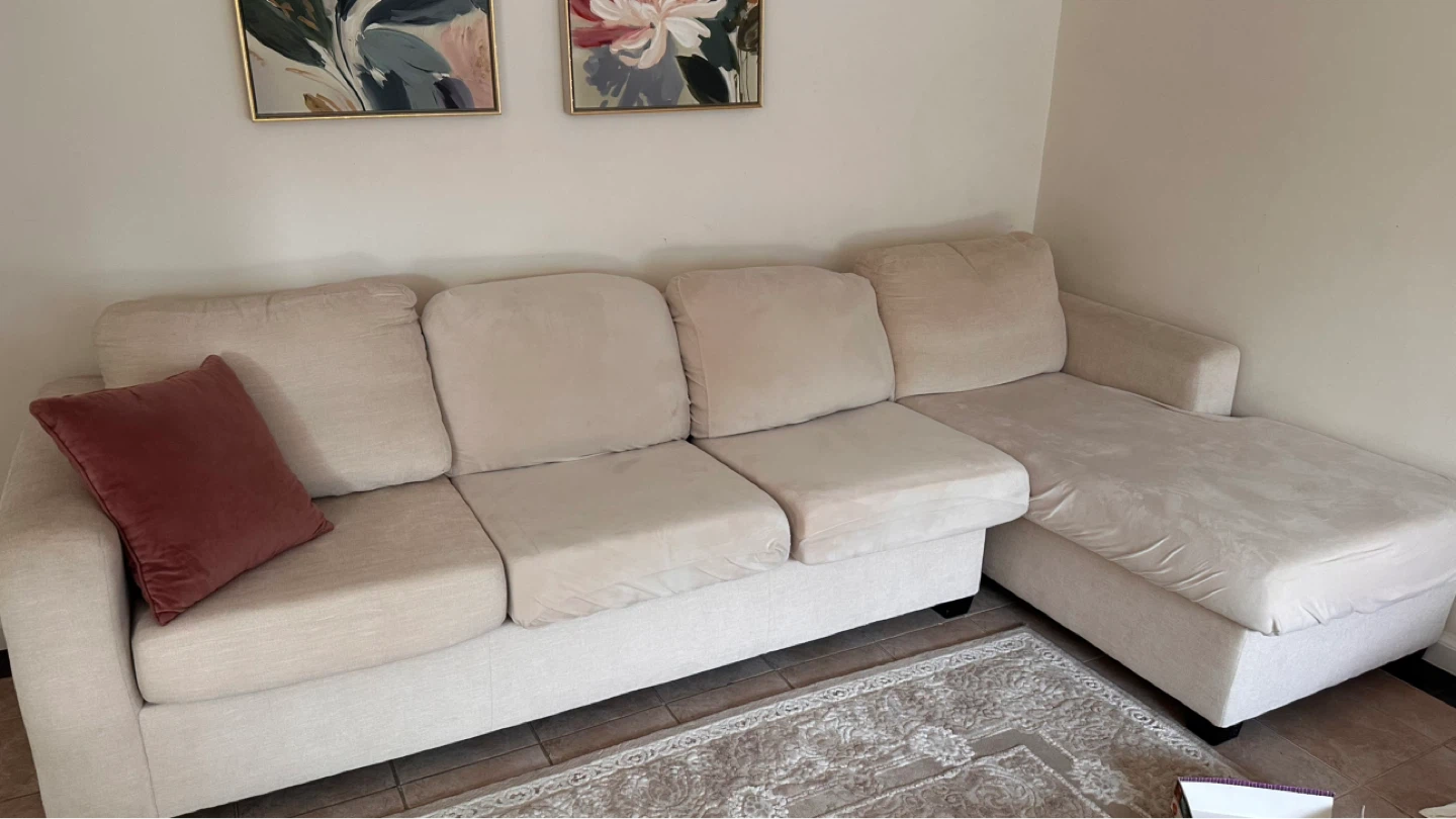 Beige Sectional Sofa with Chaise