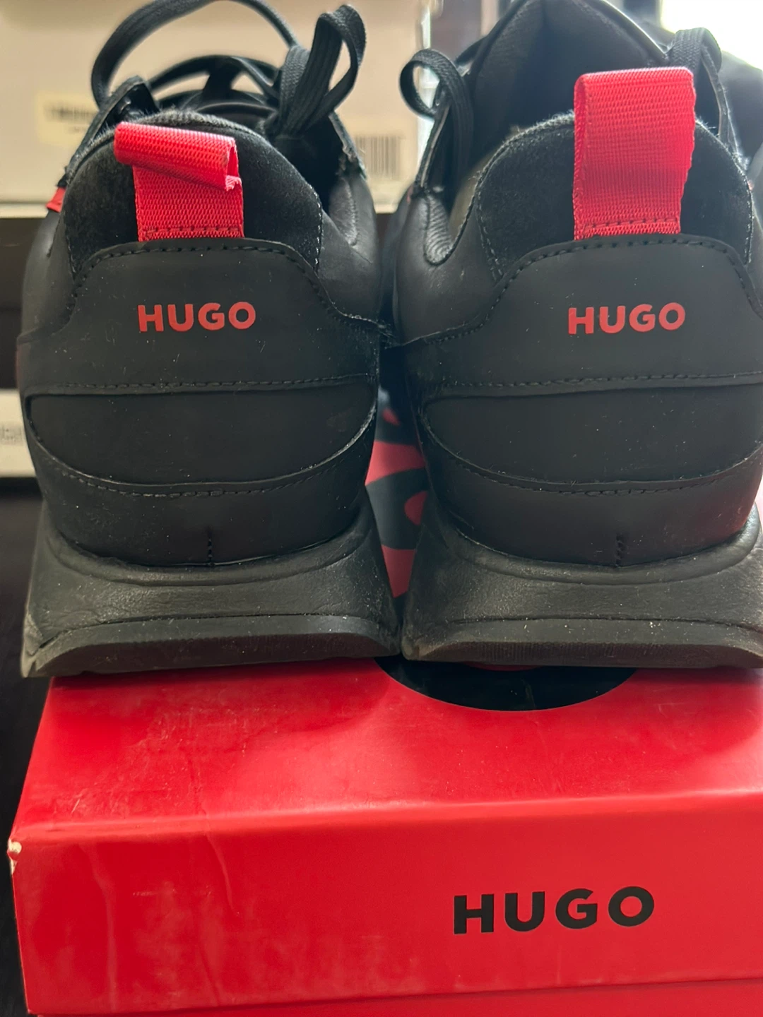 HUGO Black & Red Sneakers - Size 12