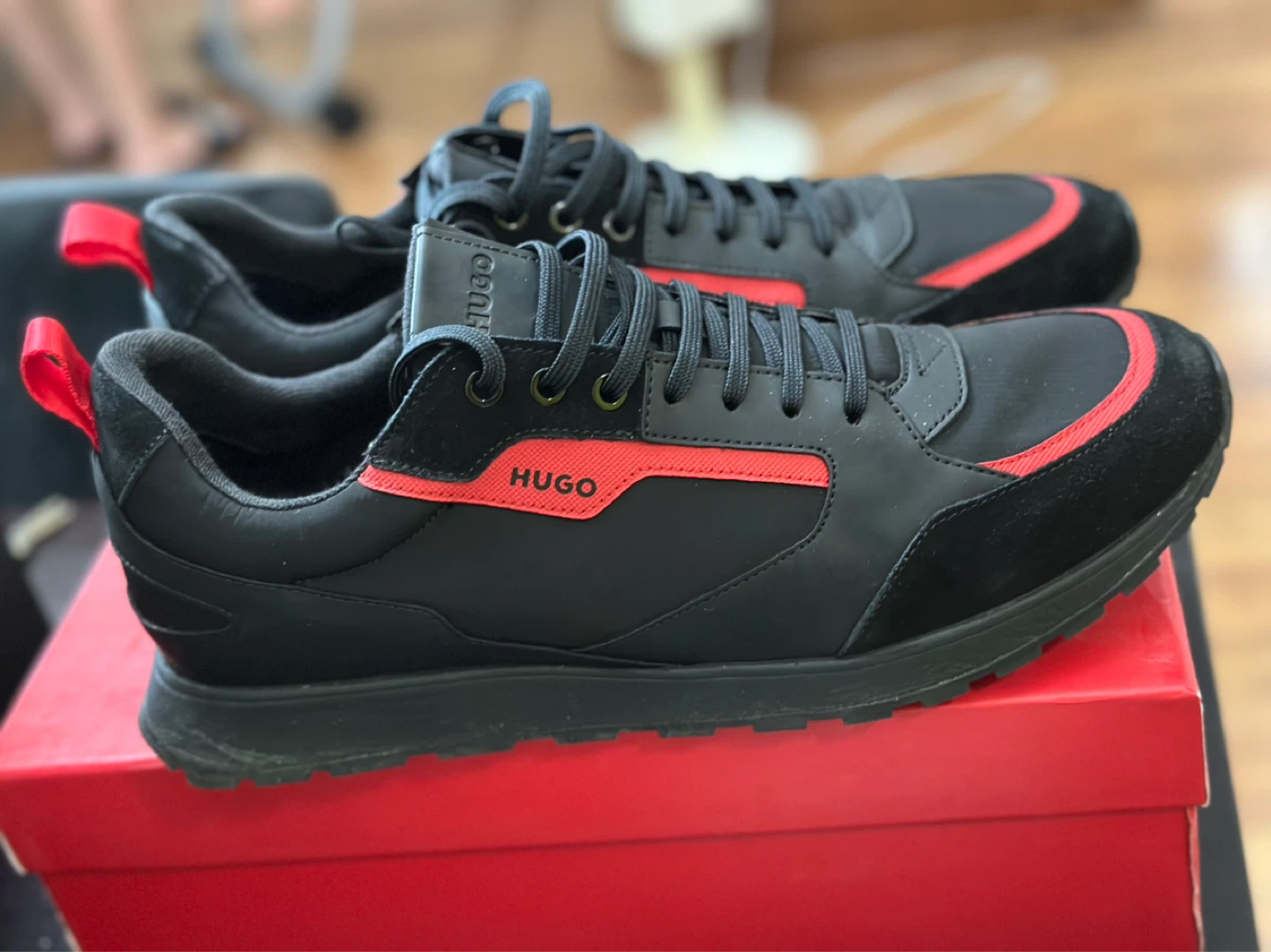 HUGO Black & Red Sneakers - Size 12 - photo 2