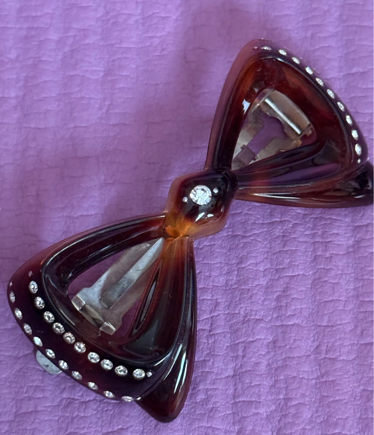 ⚽️Tortoiseshell Bow Barrette with Rhinestones - photo 3