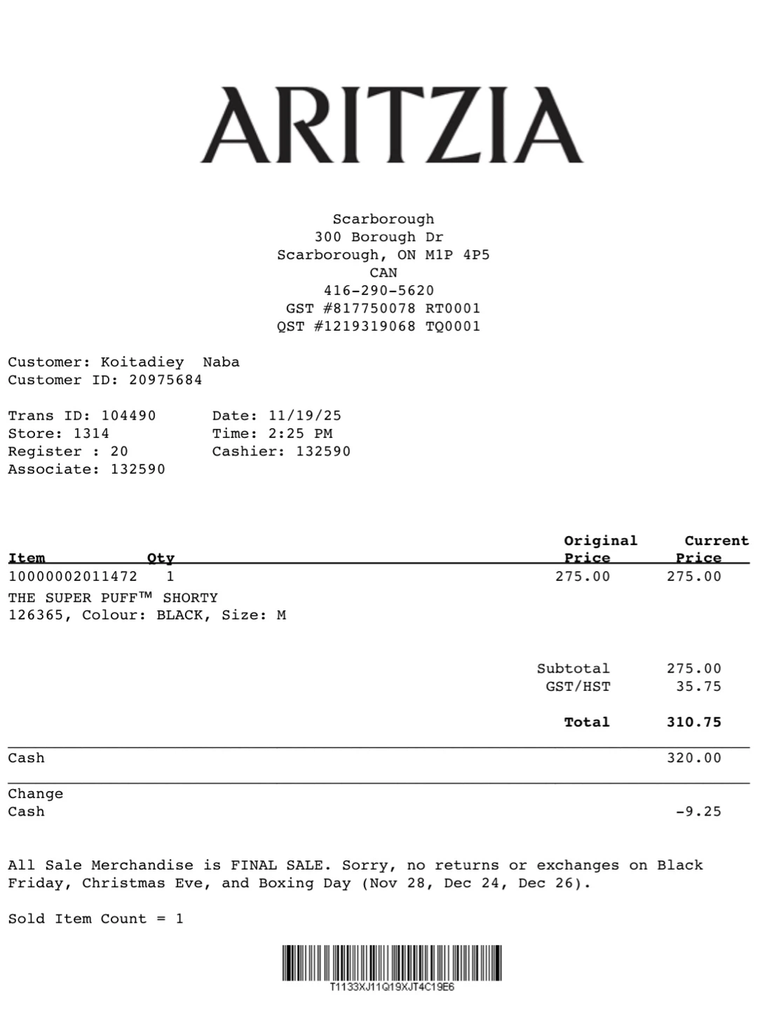 Aritzia The Super Puff Shorty Black Puffer Jacket Size M - photo 5