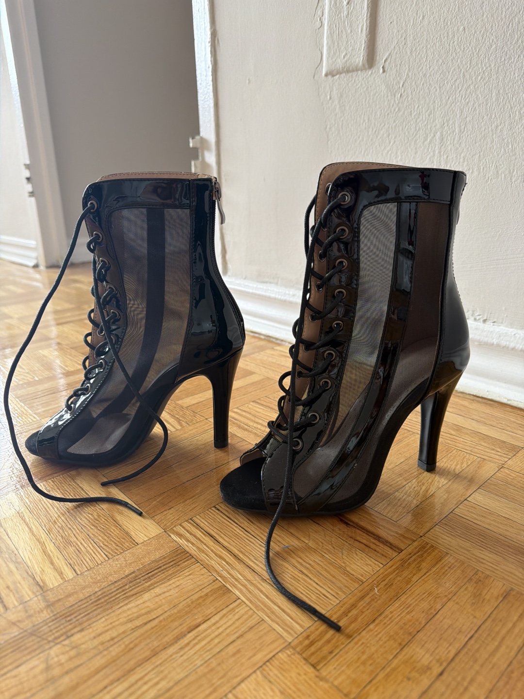 Black Mesh Lace-Up Heels