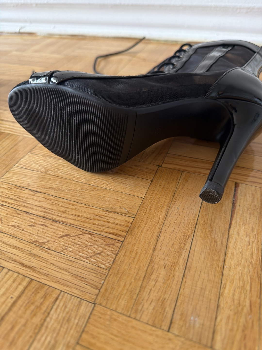 Black Mesh Lace-Up Heels - photo 2