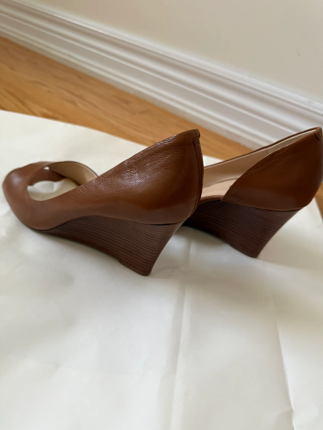 Nine West Tan Leather Peep-Toe Wedge Heels - photo 2