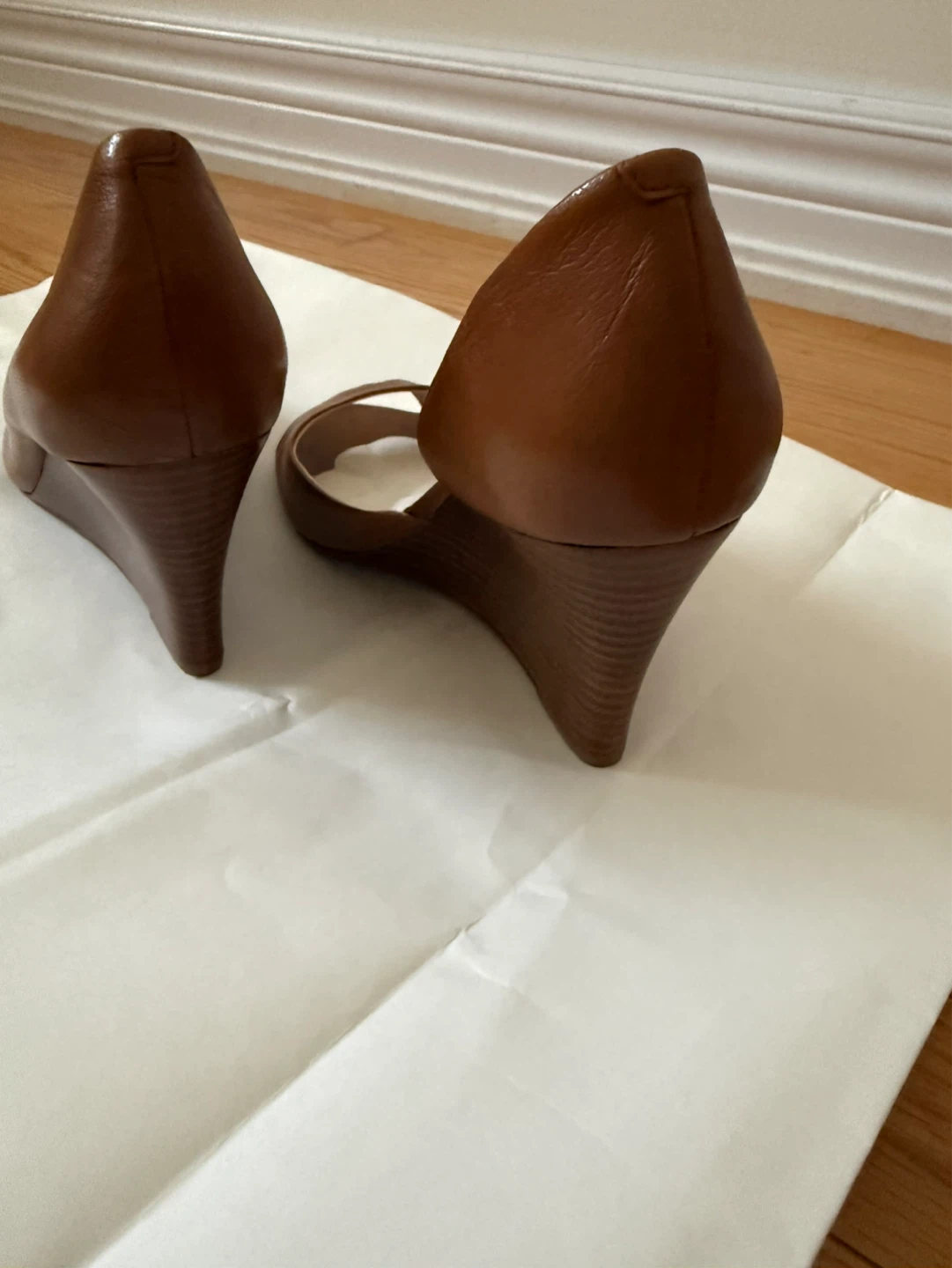 Nine West Tan Leather Peep-Toe Wedge Heels - photo 3