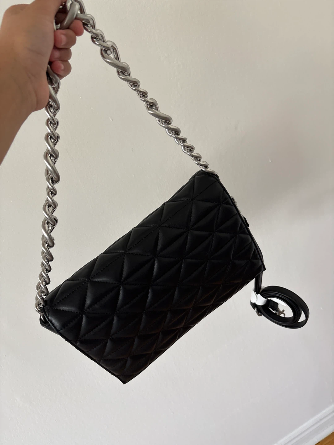 Black Quilted Shoulder Bag with Chain Strap - photo 2
