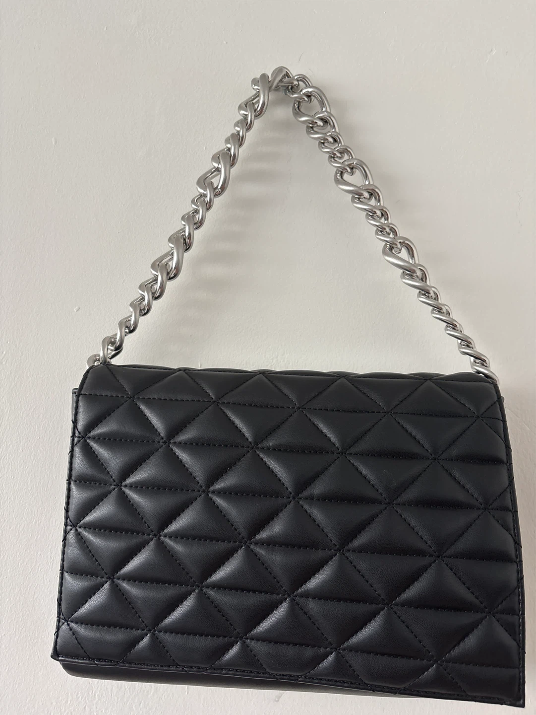 Black Quilted Shoulder Bag with Chain Strap