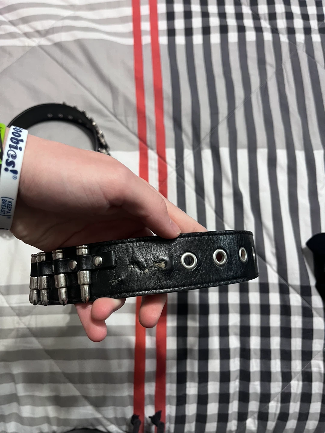 Black Leather Belt with Bullet & Rhinestone Cross Buckle - photo 4