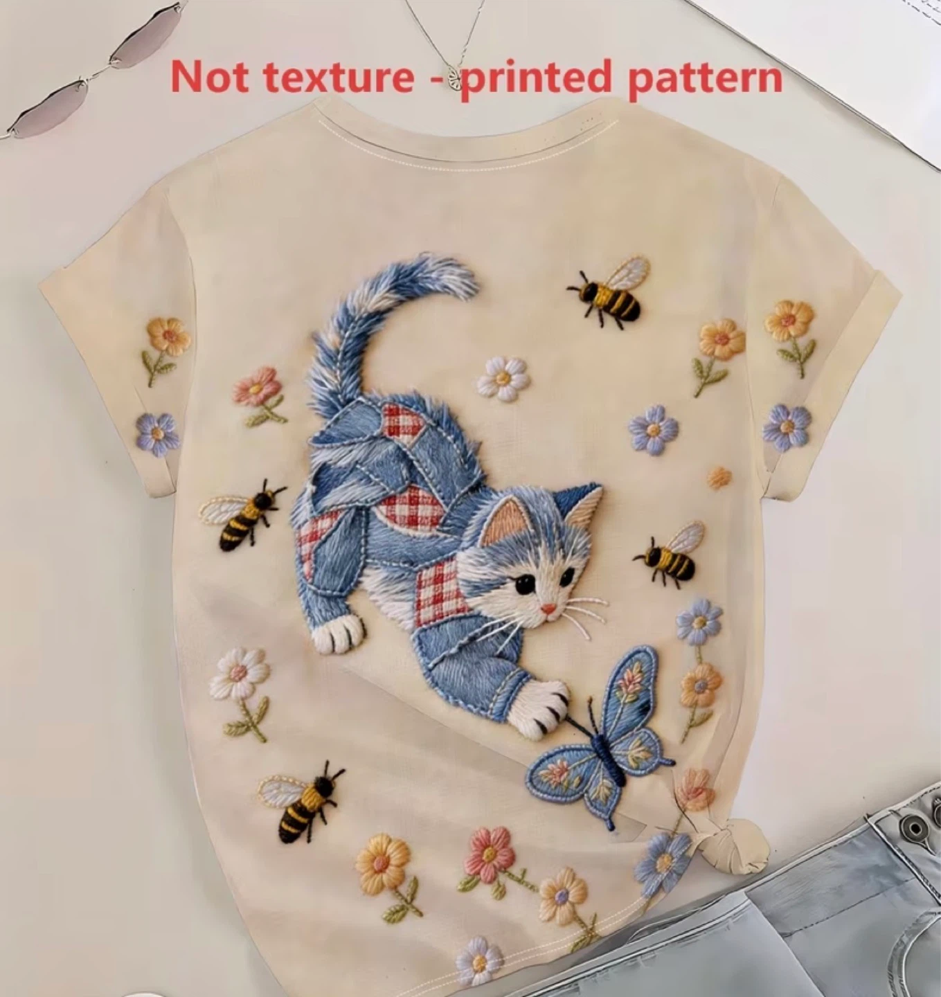 BRAND NEW Cat and Floral Print Short Sleeve T-Shirt. SIZE M ⚽️ - photo 2