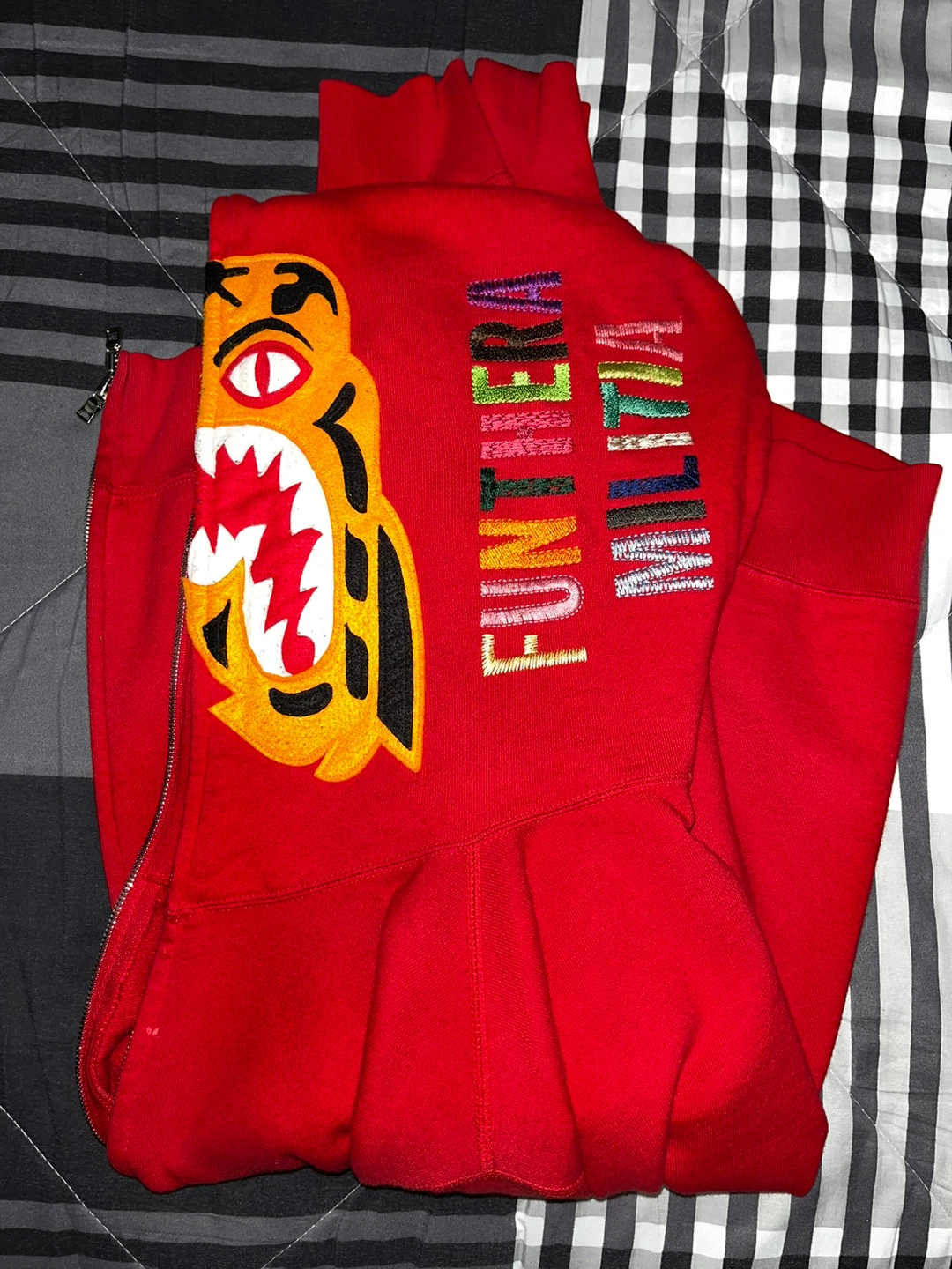 BAPE Red Full Zip Tiger Shark Hoodie
