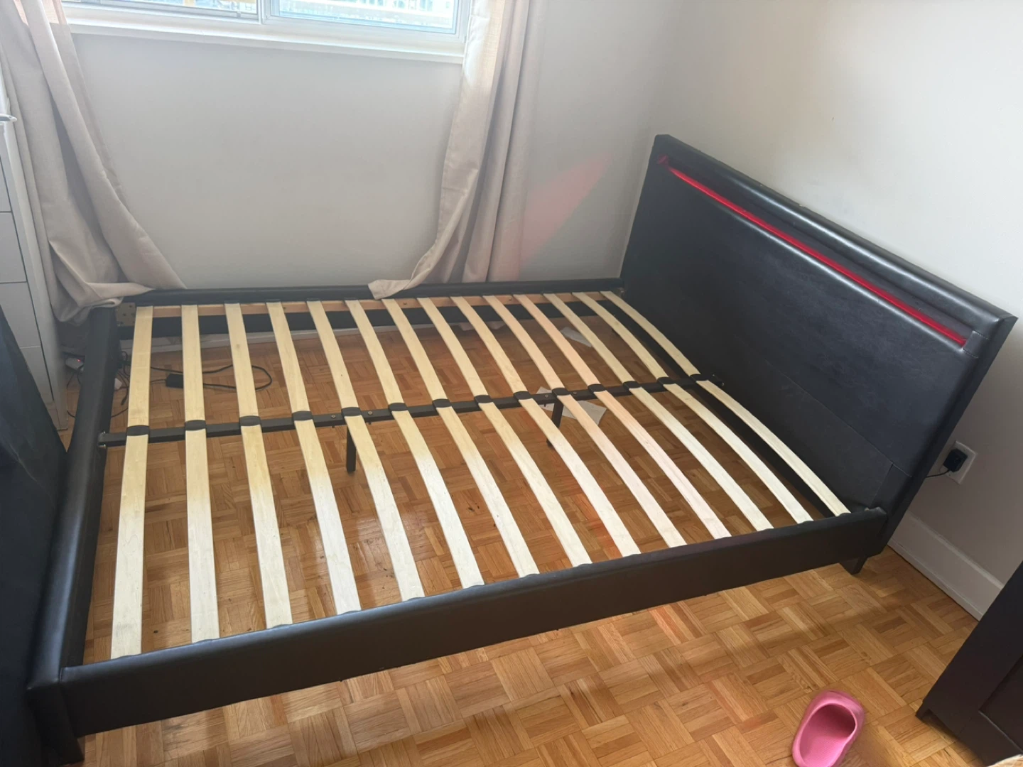 Black Faux Leather Bed Frame with LED Accent Light - photo 2