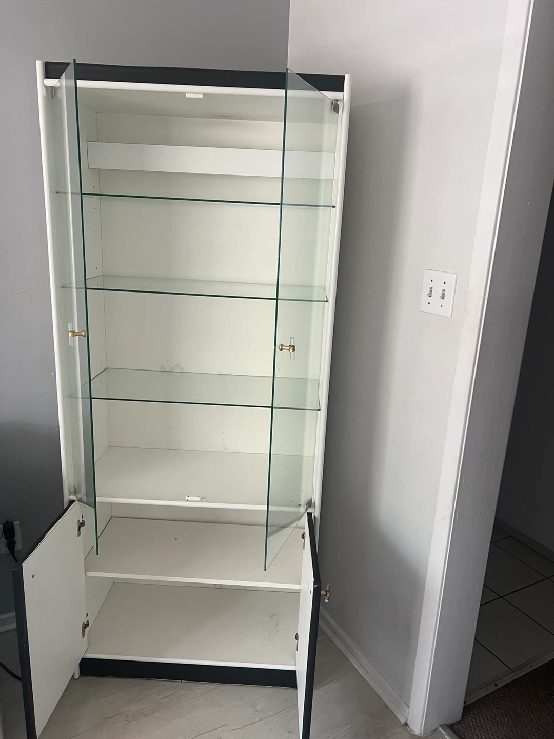 White and Black Display Cabinet with Glass Doors - photo 2