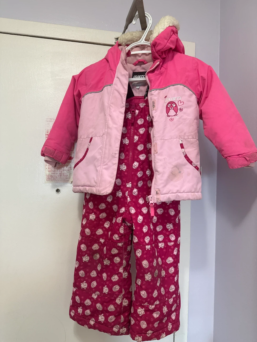 Girls Gusti Snowsuit - Pink Owl Print