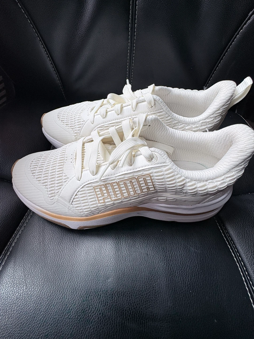 Puma Women's Softride Athleisure Shoes White/Gold Size 8