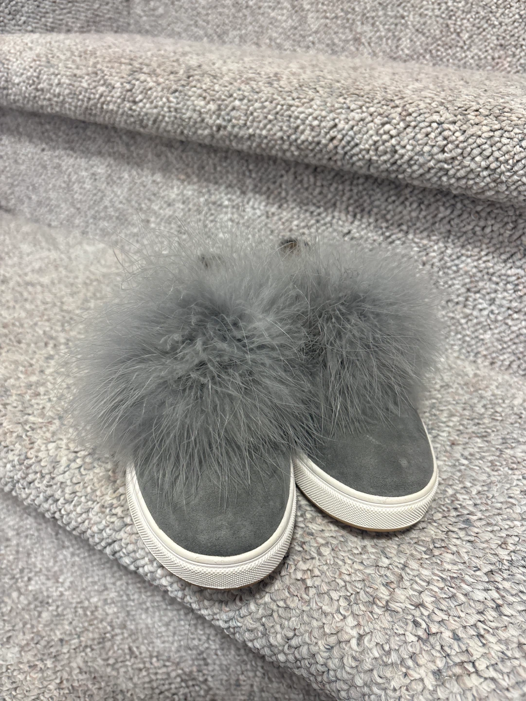 Steve Madden Grey Suede Slip-On Sneakers with Feathers