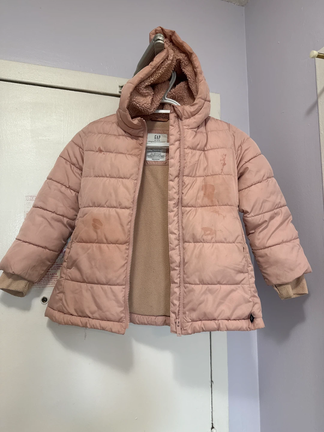 GAP Kids Puffer Jacket with Sherpa Hood - Pink