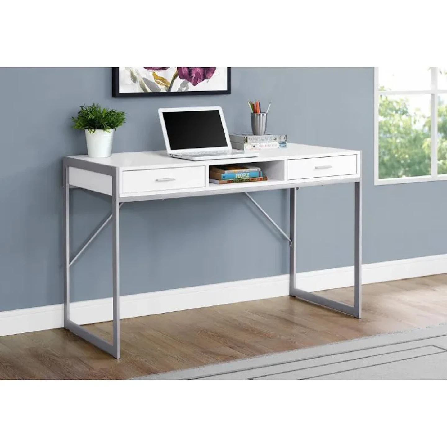 White & Silver Desk with Drawers - photo 3