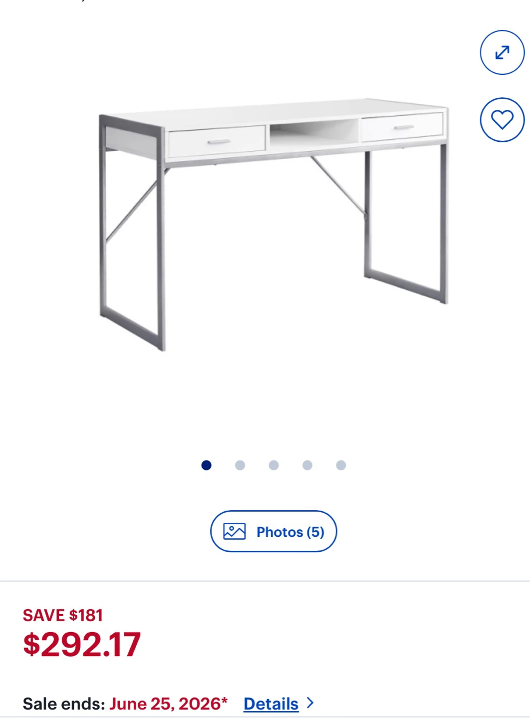 White & Silver Desk with Drawers