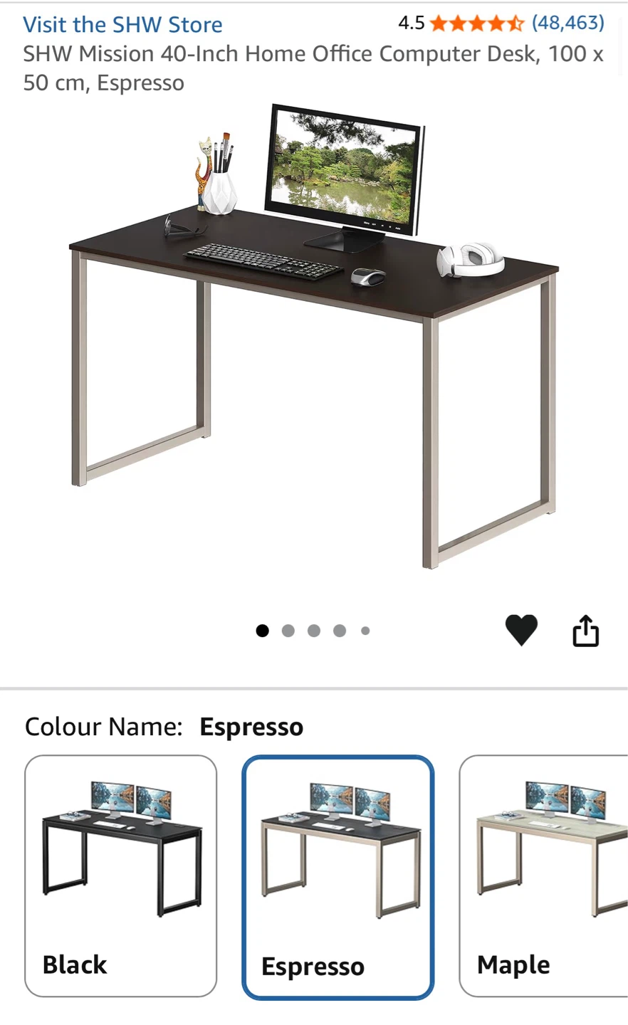 40-Inch Home Office Computer Desk, 100 x 50 cm, Espresso