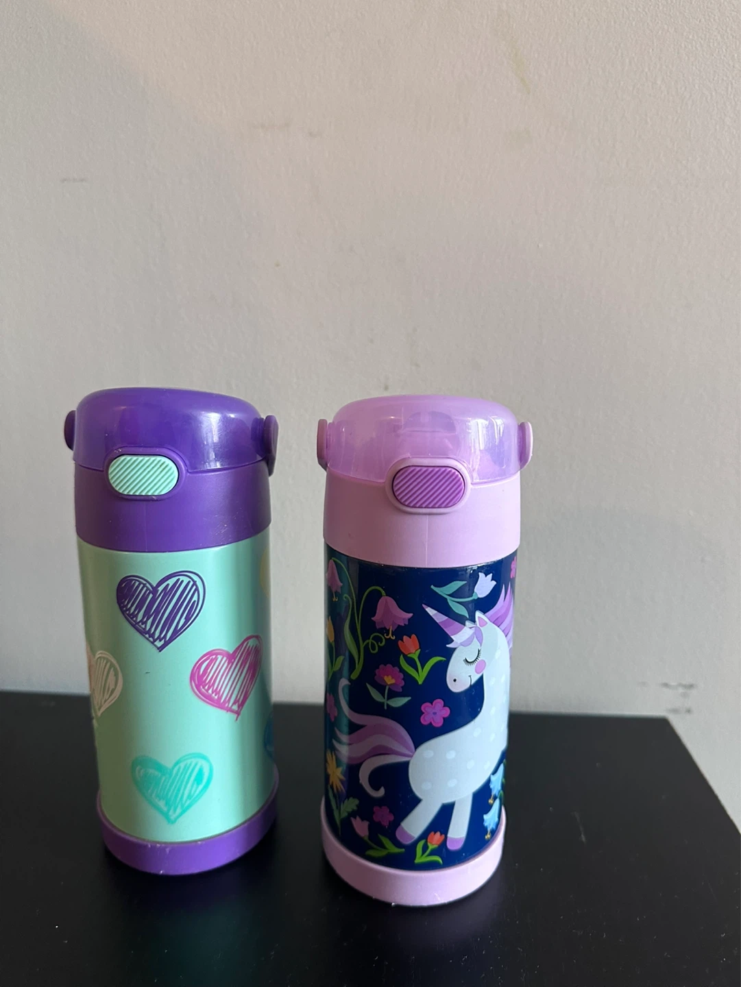 Kids' Drink Bottles with Unicorn and Hearts Designs