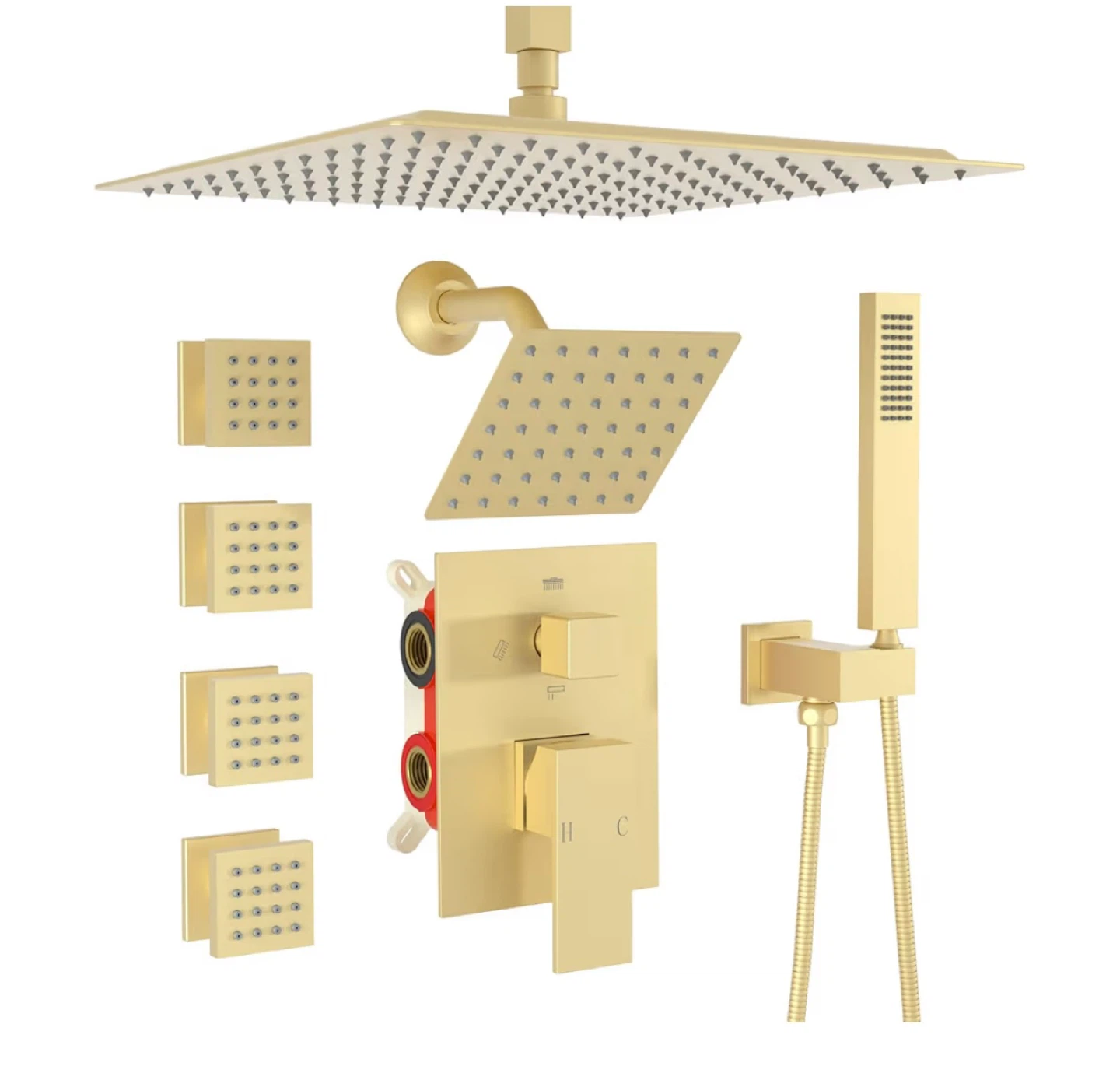 Gold Shower System with Rainfall Head and Handheld Sprayer