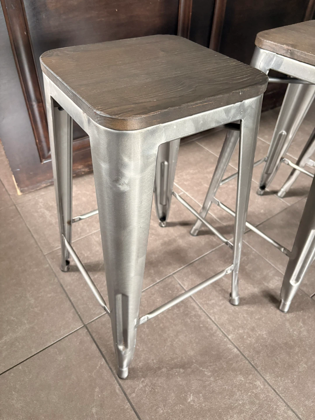 Set of 4 Metal Bar Stools with Wooden Seat - photo 2