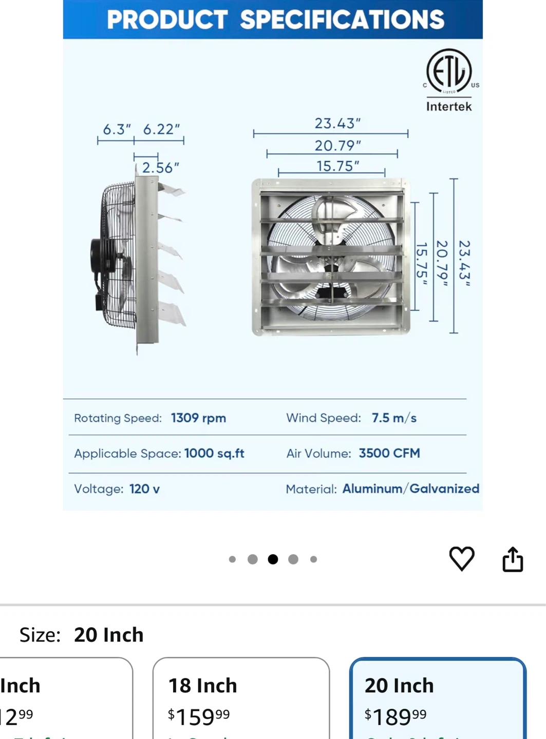 20 Inch Shutter Exhaust Fan 3500 CFM - photo 3