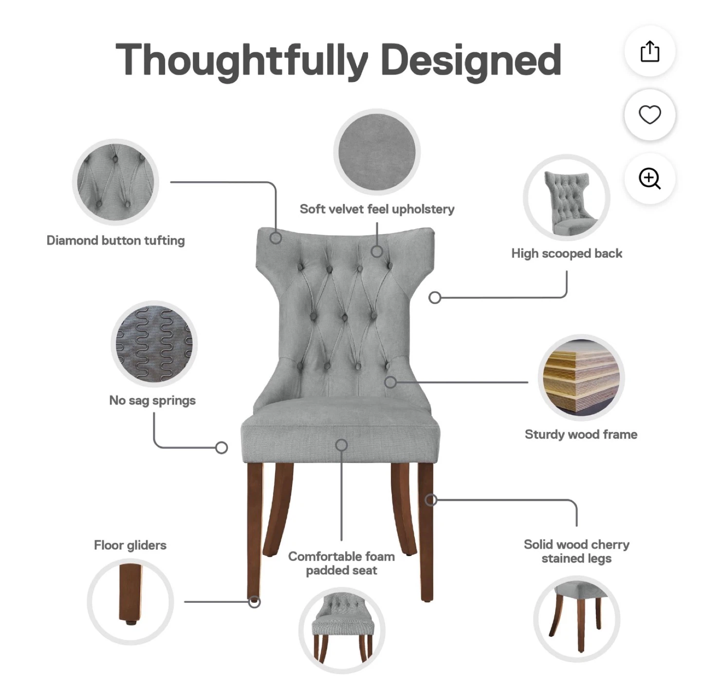 DHP Clairborne Tufted Dining Chairs, Set of 2, Gray - photo 3