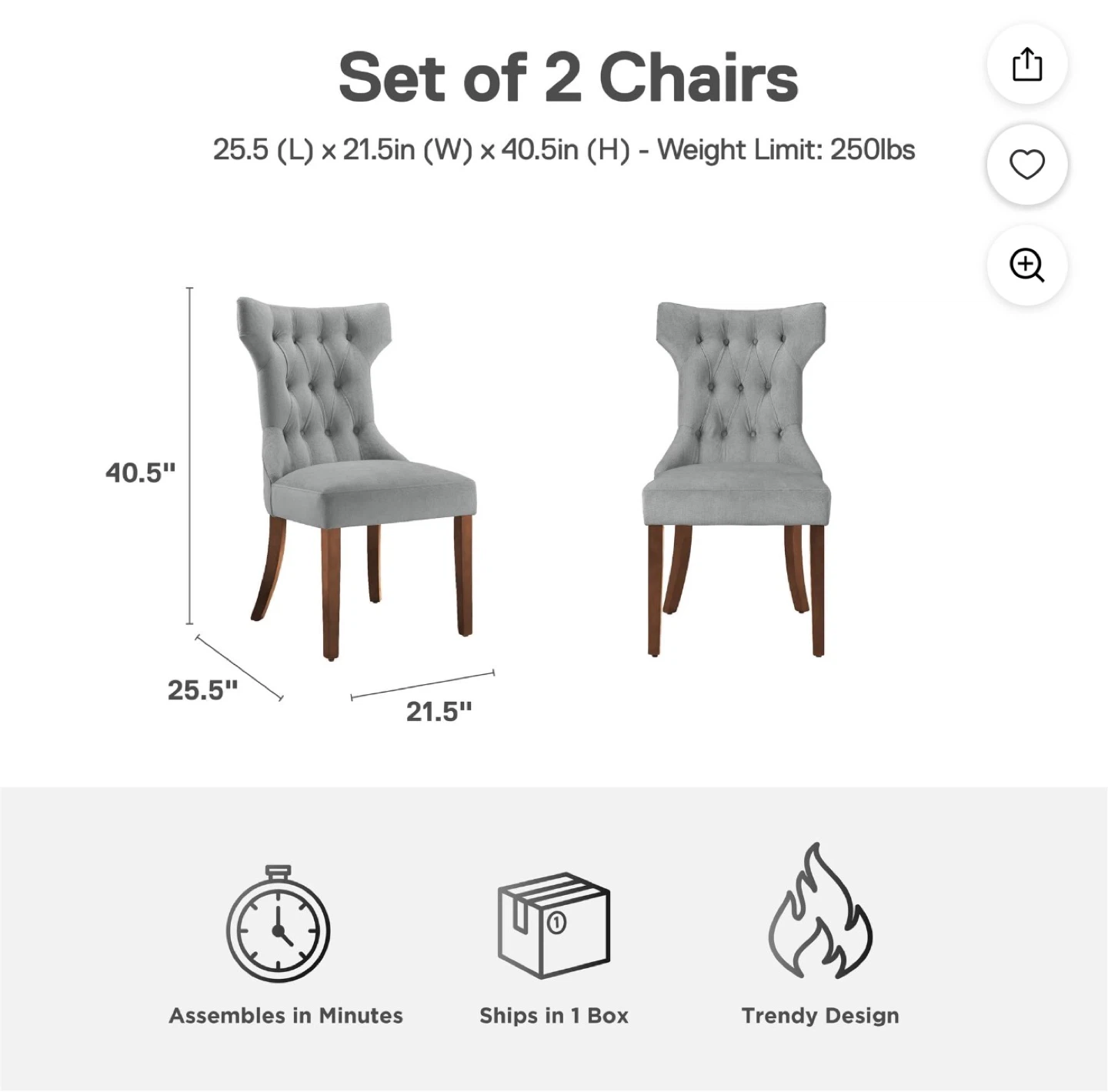 DHP Clairborne Tufted Dining Chairs, Set of 2, Gray - photo 4