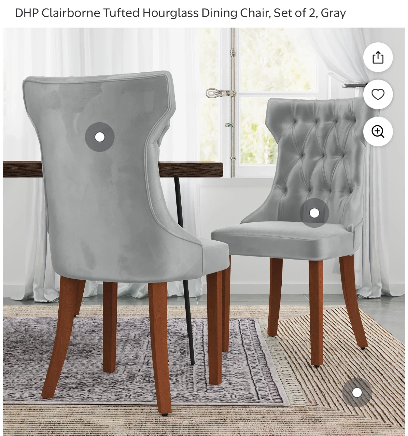 DHP Clairborne Tufted Dining Chairs, Set of 2, Gray
