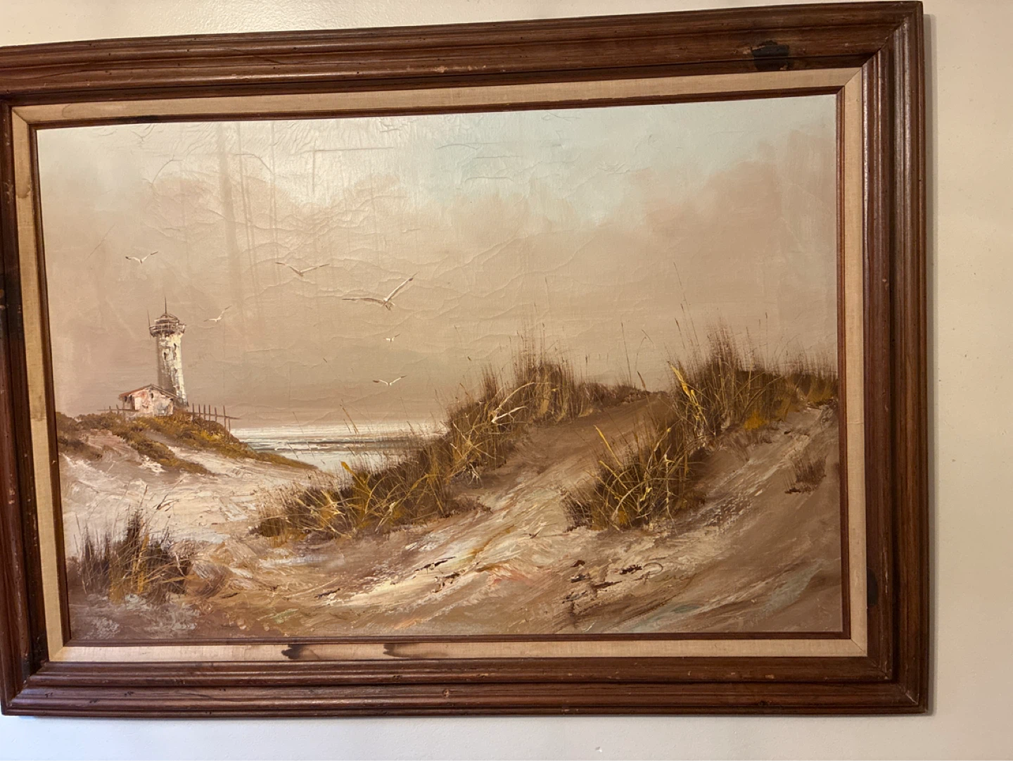 Vintage Lighthouse Seascape Oil Painting