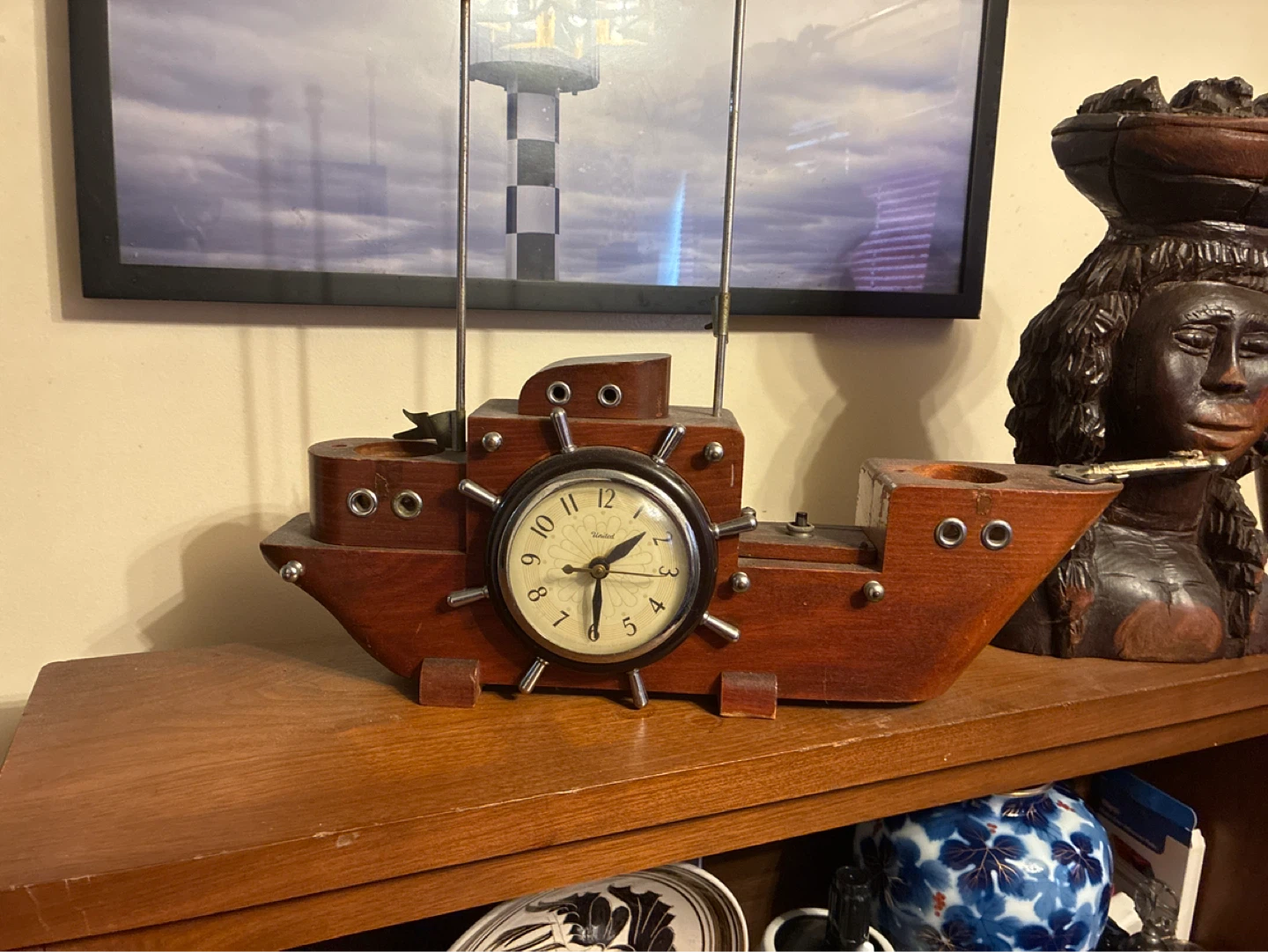 Vintage Wooden Ship Clock