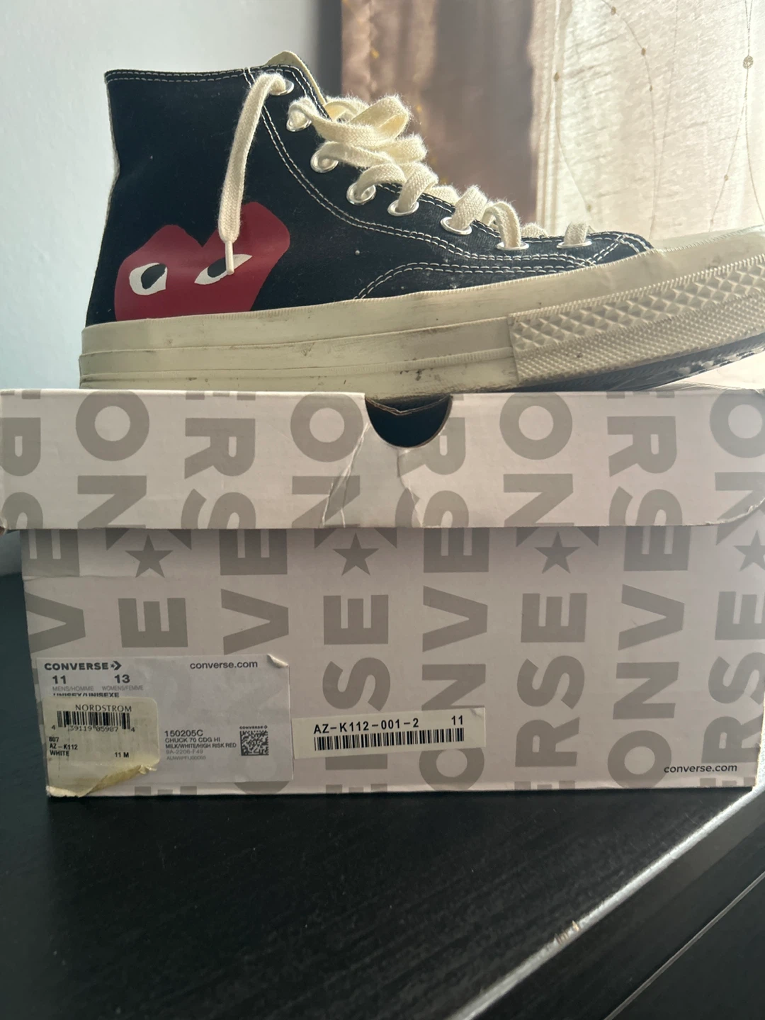 Converse Chuck Taylor All-Star High Top Black Red Heart Sneakers
