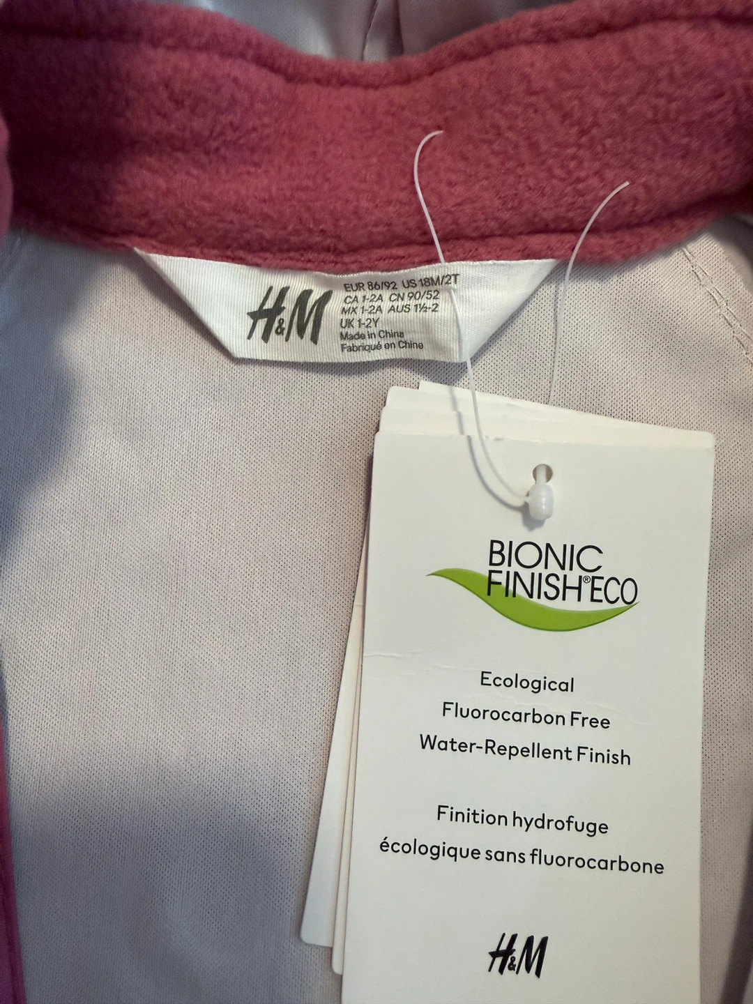 Brandnew H&M Pink Rain Jacket Size 1-2Y - photo 2